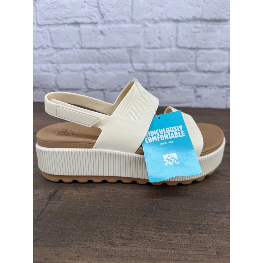 Reef Water Vista Higher Platform Sandals Women 10 Cloud White Tan Comfort NEW
